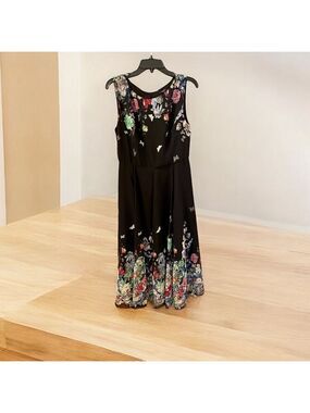 Floryday Chiffon Butterfly Dress Size M Black & Multicolor Border Feminine Midi
